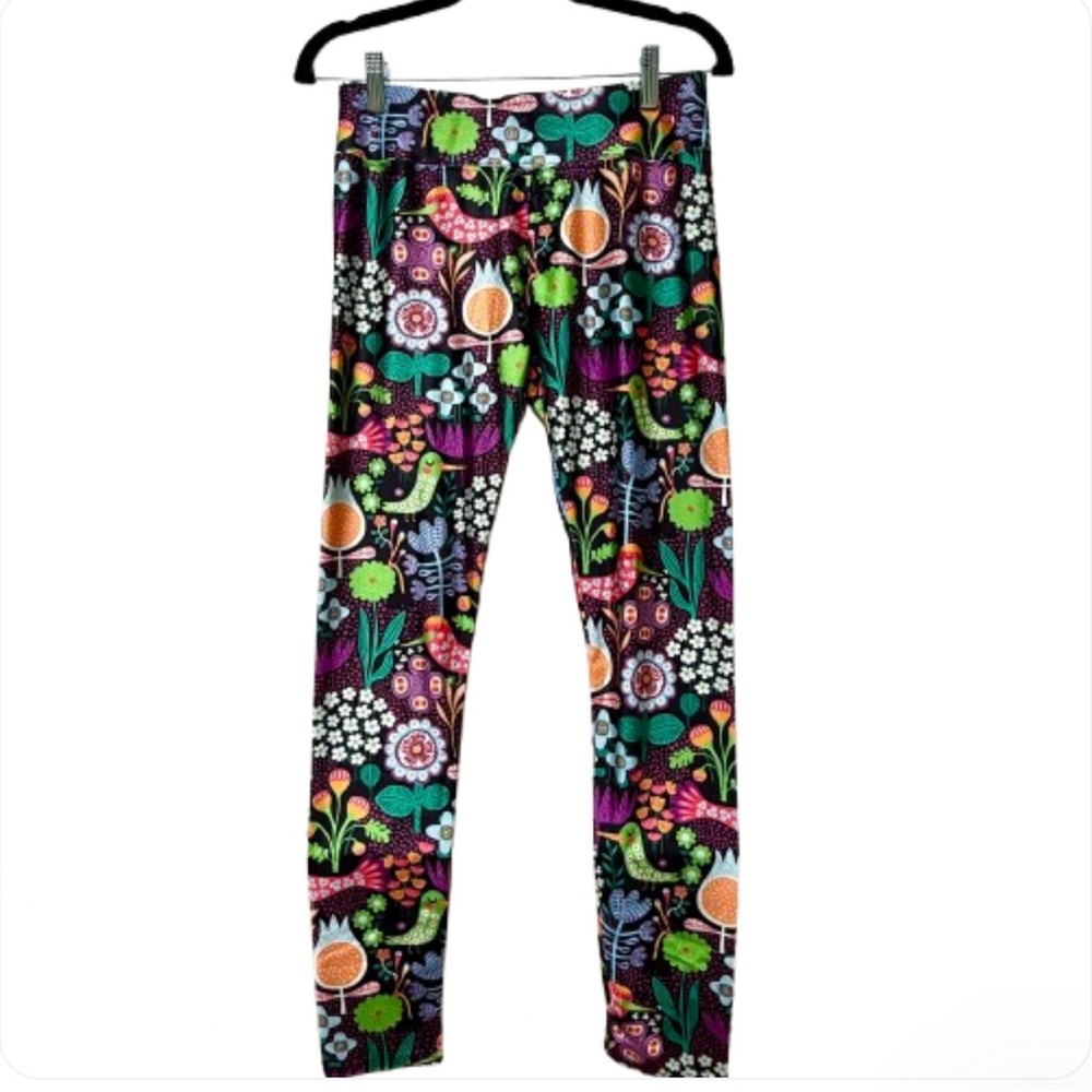 FOLKLORE LEGGINGS BIRD FLORAL PRINT COLORFUL PATTERN SIZE LARGE